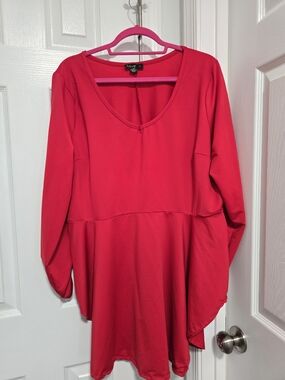 Red V-Neck Peplum Tunic